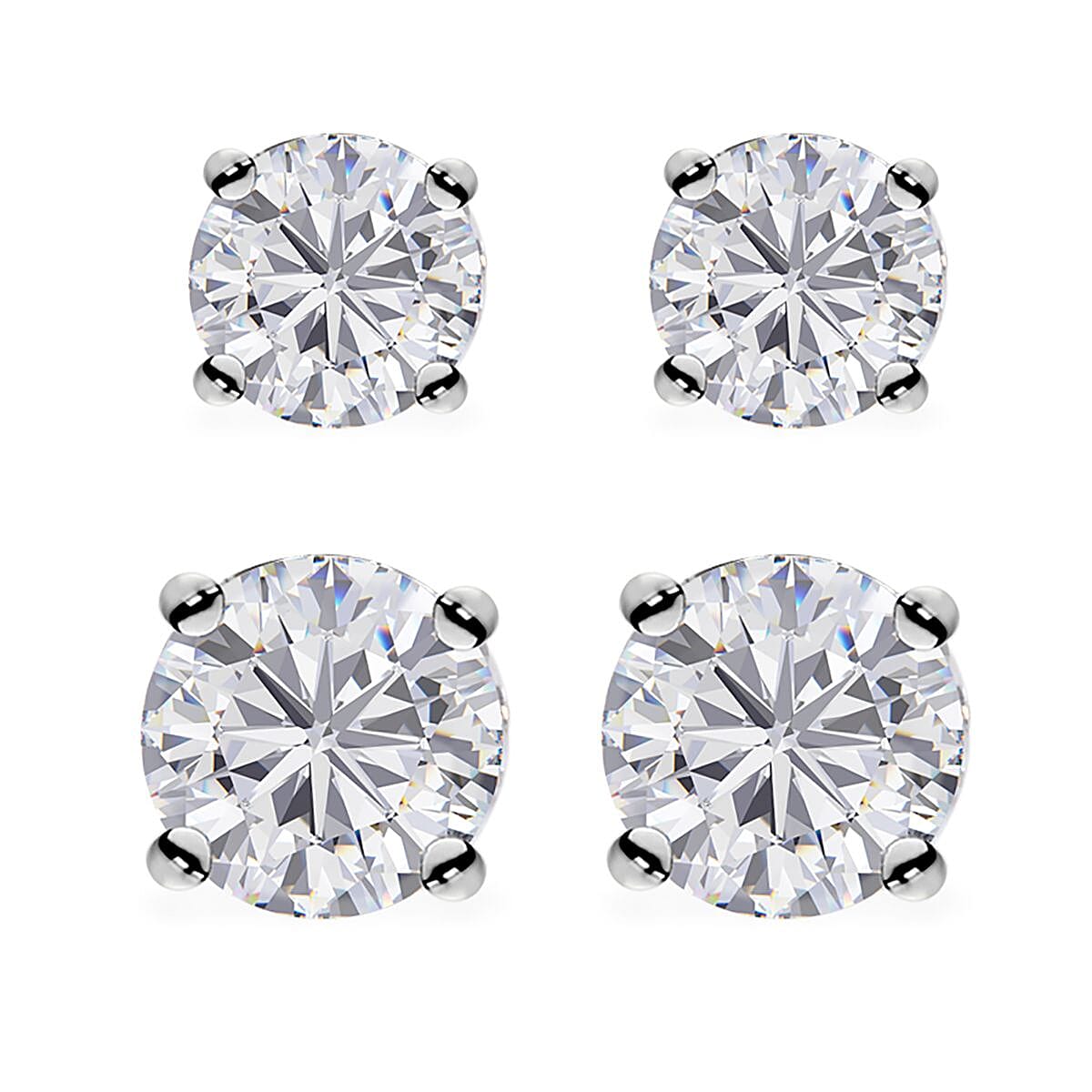 Moissanite Set of 2 Earrings in Rhodium Over Sterling Silver 1.35 ctw