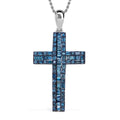 Doorbuster Blue Diamond (IR) Cross Pendant Necklace (18 Inches) in Platinum Over Sterling Silver 1.00 ctw - Sticky add to cart bar