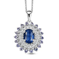 Kashmir Kyanite and Multi Gemstone 2.75 ctw Floral Pendant Necklace in Rhodium Over Sterling Silver 20 Inches - Sticky add to cart bar