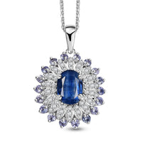 Kashmir Kyanite and Multi Gemstone 2.75 ctw Floral Pendant Necklace in Rhodium Over Sterling Silver 20 Inches