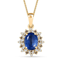 Kashmir Kyanite, Natural Champagne and White Diamond 2.90 ctw Starburst Pendant Necklace in 18K Vermeil Yellow Gold Over Sterling Silver 20 Inches
