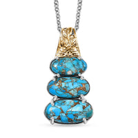Matrix Chestnut Brine Turquoise 9.70 ctw Pendant in 14K YG and Platinum Over Copper with Stainless Steel Necklace (20 Inches)