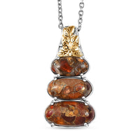 Matrix Fire Opal 8.00 tw Pendant in 14K YG and Platinum Over Copper with Magnet Stainless Steel Necklace 20 Inches