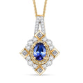 AAA Tanzanite and Multi Gemstone 1.65 ctw Art Deco Pendant Necklace in 18K Vermeil Yellow Gold Over Sterling Silver 20 Inches - Sticky add to cart bar