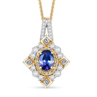 AAA Tanzanite and Multi Gemstone 1.65 ctw Art Deco Pendant Necklace in 18K Vermeil Yellow Gold Over Sterling Silver 20 Inches