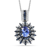 AAA Tanzanite, Blue Sapphire, Diamond 1.75 ctw Pendant Necklace in Rhodium Over Sterling Silver 20 Inches