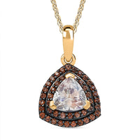 D'Joy Premium Malagasy Moonstone and Champagne Zircon 1.35 ctw Double Halo Pendant Necklace in 18K Vermeil Yellow Gold Over Sterling Silver 20 Inches
