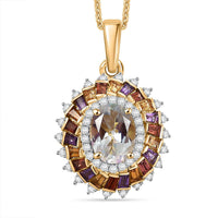 Premium Malagasy Moonstone and Multi Gemstone 2.15 ctw Celestial Burst Pendant Necklace in 18K Vermeil Yellow Gold Over Sterling Silver 20 Inches