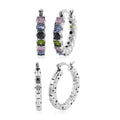 One Time Only Set of 2 Simulated Multi Color Diamond and Herringbone Hoop Earrings in Stainless Steel 6.00 ctw - Sticky add to cart bar