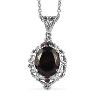 Elite Shungite and Orissa Rhodolite Garnet 2.65 ctw Victorian Twilight Pendant Necklace in Stainless Steel 20 Inches
