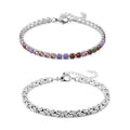 Simulated Multi Color Diamond Set of 2 Tennis and Byzantine Bracelet in Stainless Steel (7.50-9.0In) - Sticky add to cart bar