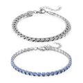 One Time Only Simulated Blue Diamond Set of 2 Tennis and Curb Bracelet in Stainless Steel (7.50-9.0In) 13.00 ctw - Sticky add to cart bar