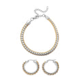 6mm Curb Chain Bracelet (7.50-9.50In) and Hoop Earrings in ION Plated YG and Stainless Steel - Sticky add to cart bar