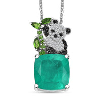 GP Trionfo Collection Emeraldine Quartz (Triplet) and Multi Gemstone 10.40 ctw Teddy Bear Pendant Necklace in Rhodium Over Sterling Silver 20 Inches