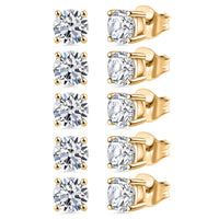 Set of 5 Luxuriant Lab Grown Diamond (G-H, SI) Stud Earrings in Vermeil YG Over Sterling Silver 5.00 ctw