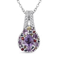 Madagascar Purple Sapphire and Multi Gemstone 0.85 ctw Rainbow Bloom Pendant Necklace in Rhodium Over Sterling Silver 20 Inches - Sticky add to cart bar
