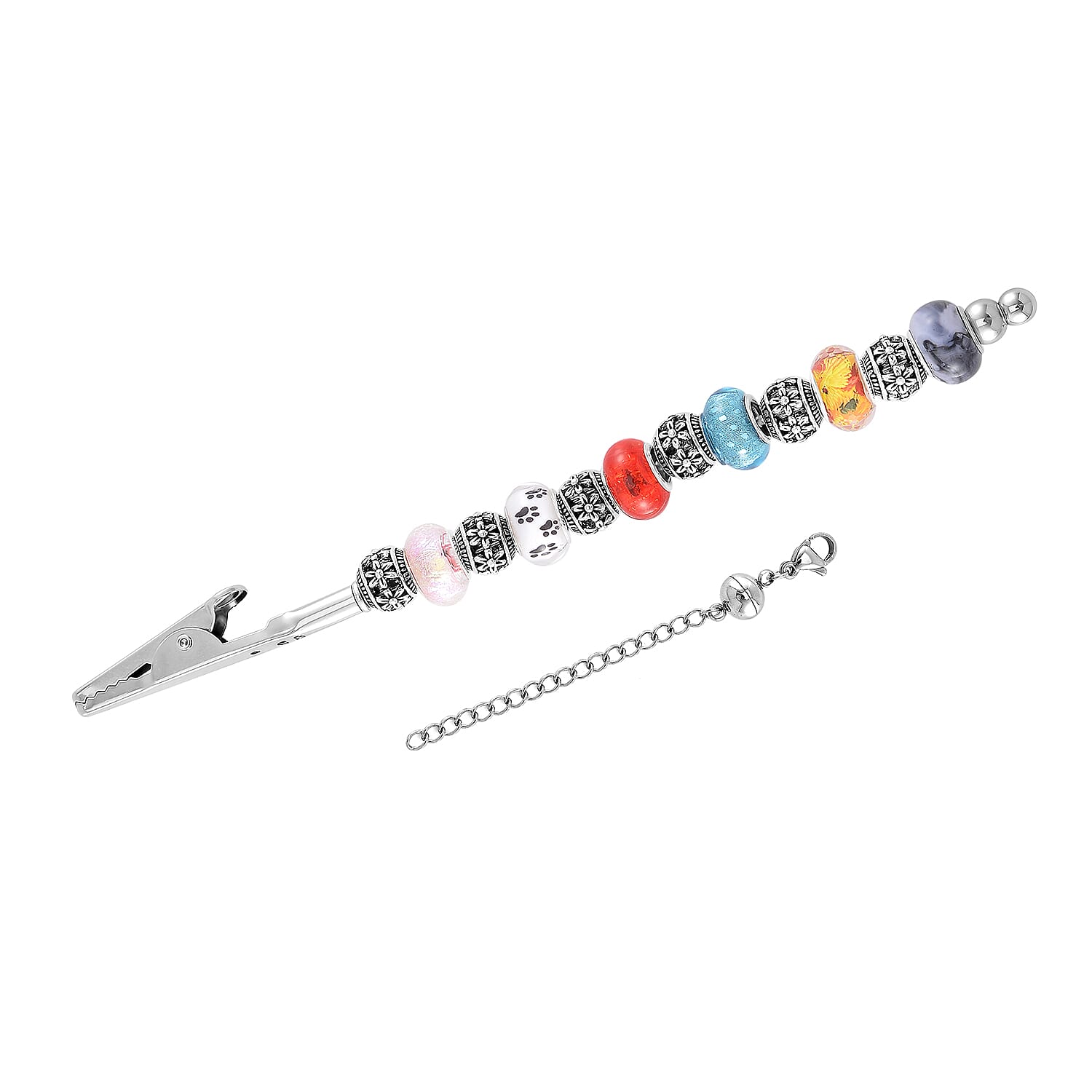 Resin Bead Bracelet Buddy in Silvertone and Stainless Steel Magnet Lock