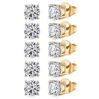 Set of 5, Luxuriant Lab Grown Diamond G SI1 5.00 ctw Solitaire Stud Earrings in 14K Yellow Gold