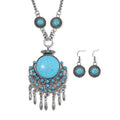 Blue Howlite Necklace (20-22 Inches) and Earrings in Silvertone 94.00 ctw - Sticky add to cart bar