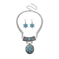 Blue Howlite 50.00 ctw Floral Necklace 17-22 Inches and Earrings in Silvertone - Sticky add to cart bar