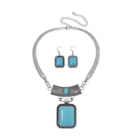 Blue Howlite 99.00 ctw Necklace 17-22 Inches and Earrings in Silvertone