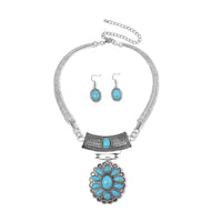 Blue Howlite 58.00 ctw Necklace 17-22 Inches and Earrings in Silvertone