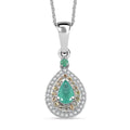 Kagem Zambian Emerald and Multi Gemstone 0.75 ctw Dewdrop Elegance Pendant Necklace in Rhodium Over Sterling Silver 20 Inches - Sticky add to cart bar
