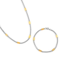 Box Link Chain Necklace 24 Inches and Bracelet (9.00In) in ION Plated YG and Stainless Steel