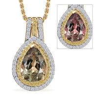Luxoro 10K Yellow Gold AAA Turkizite, Natural Yellow and White Diamond (0.45 cts) Double Halo Pendant Necklace (20 Inches) 2.75 ctw