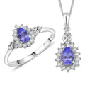 Tanzanite, White Zircon Heart & Arrows Ring (Size 8.0), Pendant Necklace (18 Inches) in Rhodium Over Sterling Silver 1.50 ctw - Sticky add to cart bar
