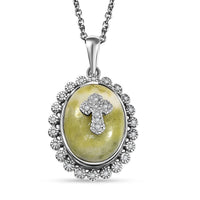 Connemara Marble and White Zircon 11.50 ctw Celtic Cross Pendant in Platinum Over Sterling Silver with Stainless Steel Necklace 20 Inches