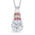 TLV Heart and Arrow Cut Moissanite (Rnd 10mm), Pink Sapphire Moonlit Grace Pendant Necklace (20 Inches) in Rhodium Over Sterling Silver 3.75 ctw - Sticky add to cart bar