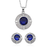 Set of 2 Karis Simulated Blue Diamond, White Crystal Necklace (20-22 Inches), Earrings in Slivertone 3.00 ctw