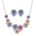 Austrian Crystal and Multi Color Enameled Floral Necklace and Earrings in Silvertone - Sticky add to cart bar