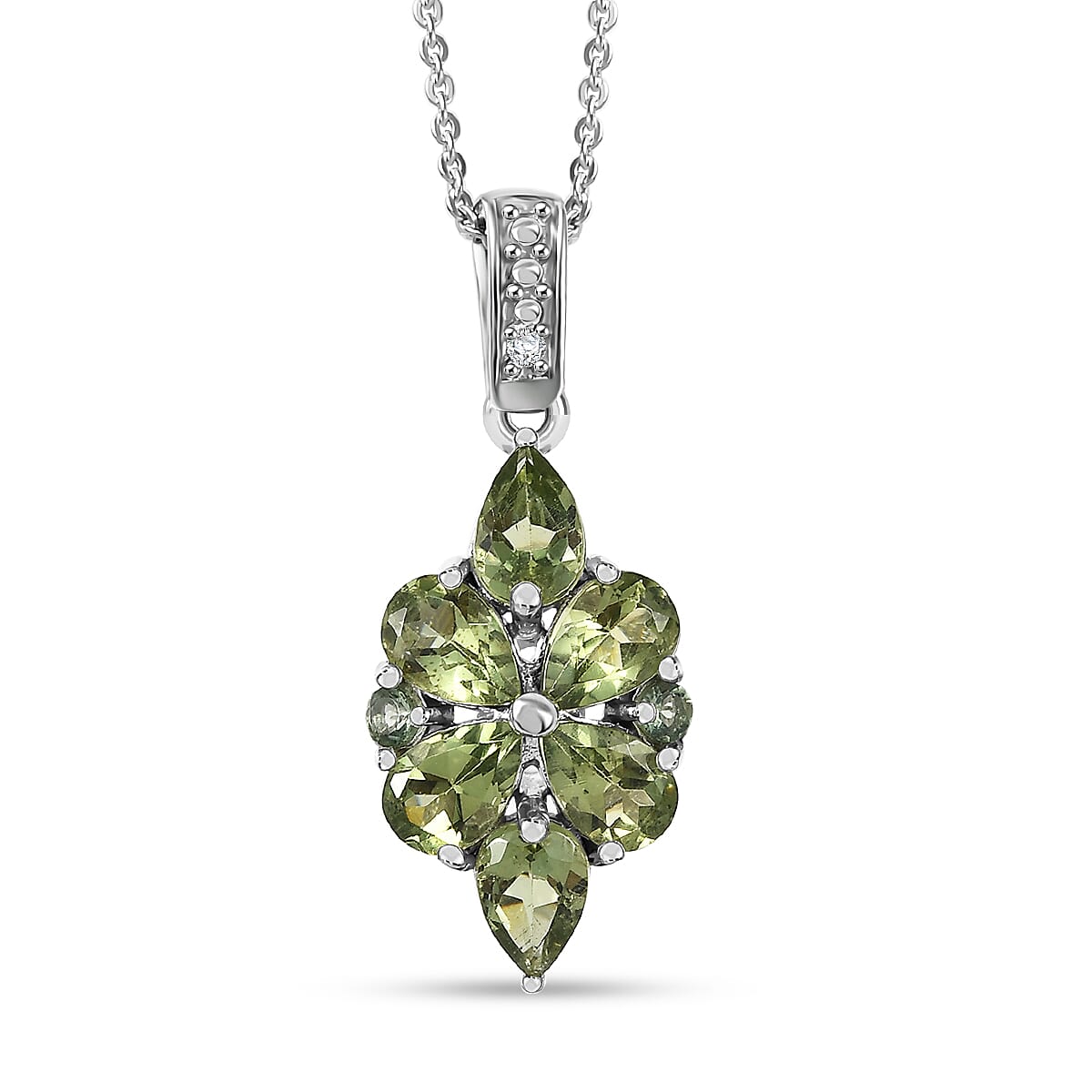 Natural Green Apatite and White Zicron 2.75 ctw Pendant Necklace in Rhodium Over Sterling Silver 20 Inches