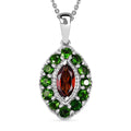 Premium Mozambique Garnet and 1.60 ctw Chrome Diopside Pendant Necklace in Rhodium Over Sterling Silver 20 Inches - Sticky add to cart bar
