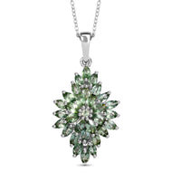 Natural Green Apatite 2.80 ctw Floral Spray Pendant Necklace in Rhodium Over Sterling Silver 20 Inches