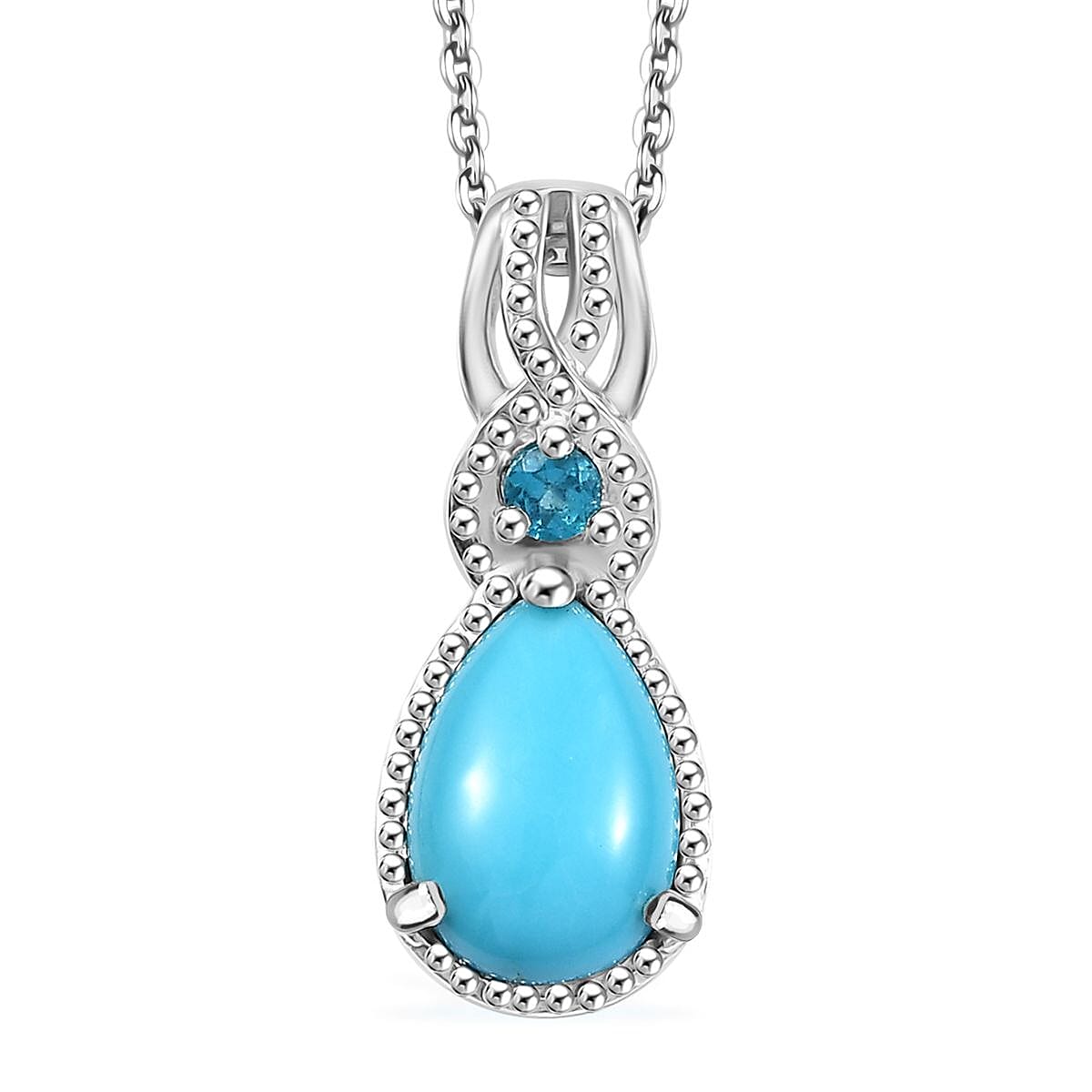 Sleeping Beauty Turquoise and Malgache Neon Apatite 1.30 ctw Infinity Pendant Necklace in Platinum Over Sterling Silver 20 Inches
