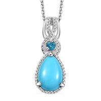 Sleeping Beauty Turquoise and Malgache Neon Apatite 1.30 ctw Infinity Pendant Necklace in Platinum Over Sterling Silver 20 Inches