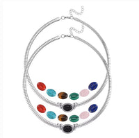 Set of 2 - 7pcs Interchangeable Multi Gemstone Omega Chain Necklace (18-20 Inches) in Stainless Steel 119.00 ctw (Del. In 10-12 Days)