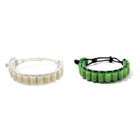 Set of 2 Natural Jade and Green Jade (D) 430.00 ctw Fengshui Prayer Wheel Cord Bracelet (6.0-9.0In)