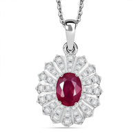 D'Joy Niassa Ruby(FF) and White Zircon 3.00 ctw Crimson Starburst Pendant Necklace in Rhodium Over Sterling Silver 20 Inches