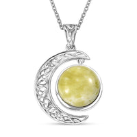 Connemara Marble 10.20 ctw Moon Pendant in Rhodium Over Sterling Silver with Stainless Steel Necklace 20 Inches