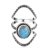 Bali Legacy Larimar 3.25 ctw Set of 3 Stackable Tulang Naga Ring in Sterling Silver (Size 5.0)
