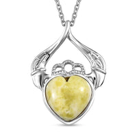 Connemara Marble 6.60 ctw Claddagh Pendant in Rhodium Over Sterling Silver with Stainless Steel Necklace 20 Inches