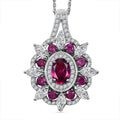 AAA Radiant Ember Garnet and Mossanite 3.00 ctw Floral Pendant Necklace in Rhodium Over Sterling Silver 20 Inches - Sticky add to cart bar