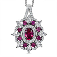 AAA Radiant Ember Garnet and Mossanite 3.00 ctw Floral Pendant Necklace in Rhodium Over Sterling Silver 20 Inches