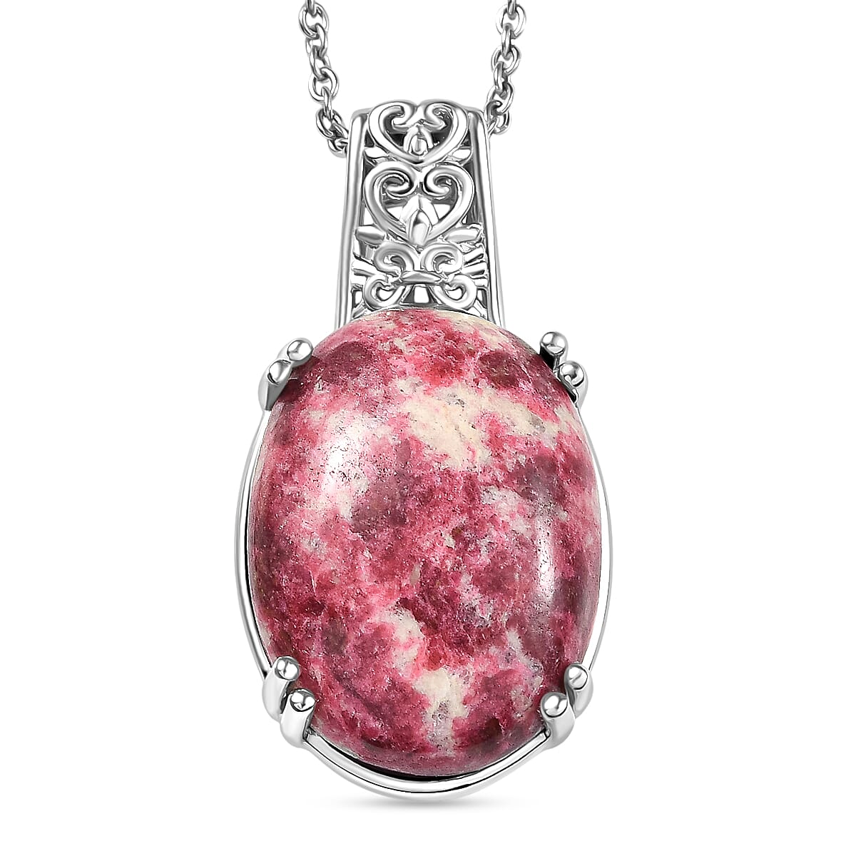 Norwegian Thulite 26.20 ctw Pendant in Platinum Over Copper with Magnet and Stainless Steel Necklace 20 Inches