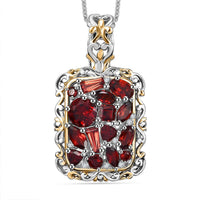 Mozambique Garnet amd White Zircon 4.00 ctw Filigree Pendant Necklace in 18K Vermeil YG and Rhodium Over Sterling Silver 20 Inches