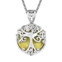 Connemara Marble 14.50 ctw Tree of Life Pendant in Platinum Over Sterling Silver with Stainless Steel Necklace 20 Inches